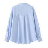 HXAO 2025 Woman Blouses Long Stripe Shirts Women Spring Summer Long Sleeve Blue White Shirt Woman Large Tops Button Up Shirts