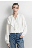 Amii 2026 Autumn Women Blouse Reversible V Neck Wrap Cowl Neck Long Sleeve Chiffon Blouses Woman Loose Casual Shirts 12643013