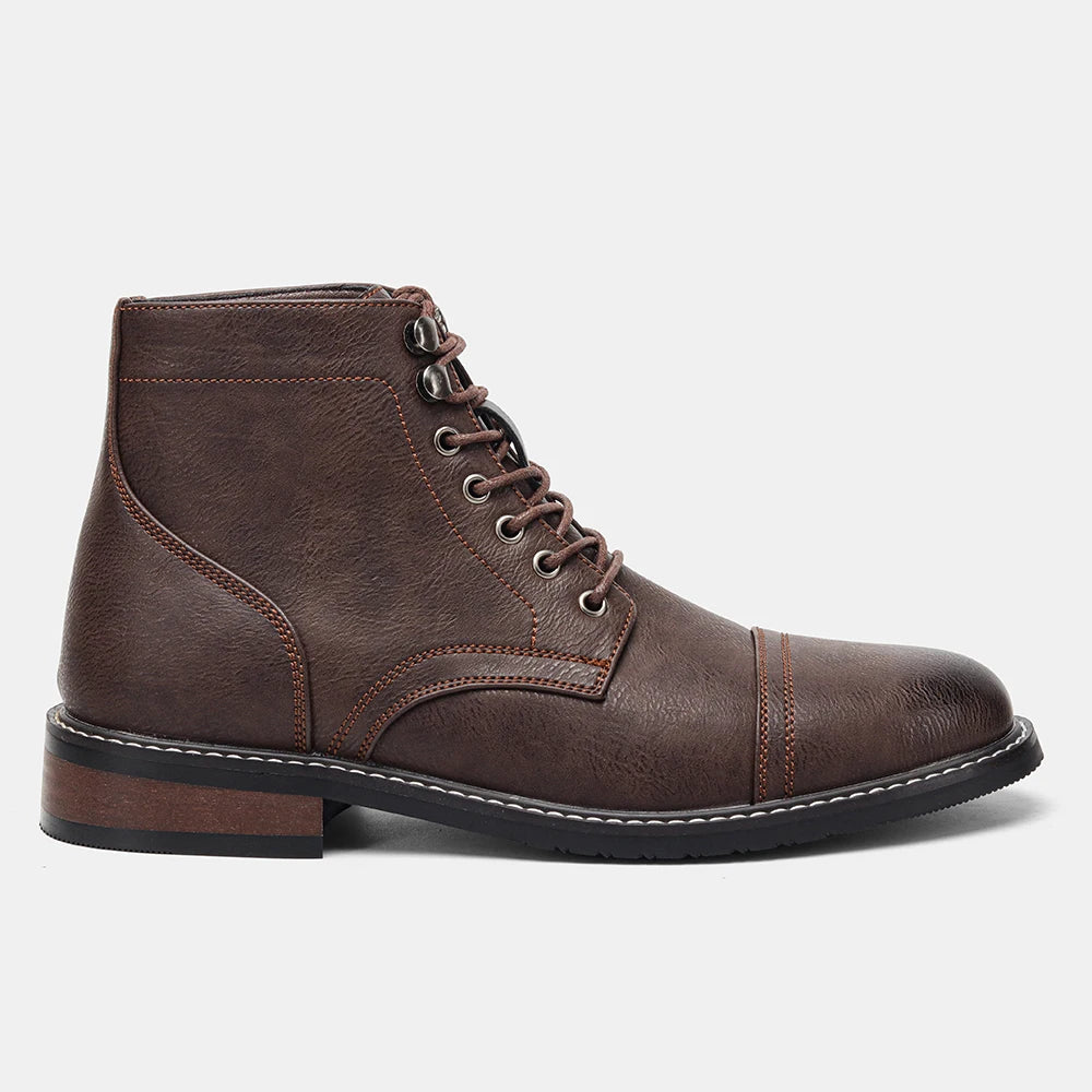 CAPTAIN ANKLE BOOTS Men's Vintage Combat Boots Lace-Up Cap Toe Ankle BOOTS