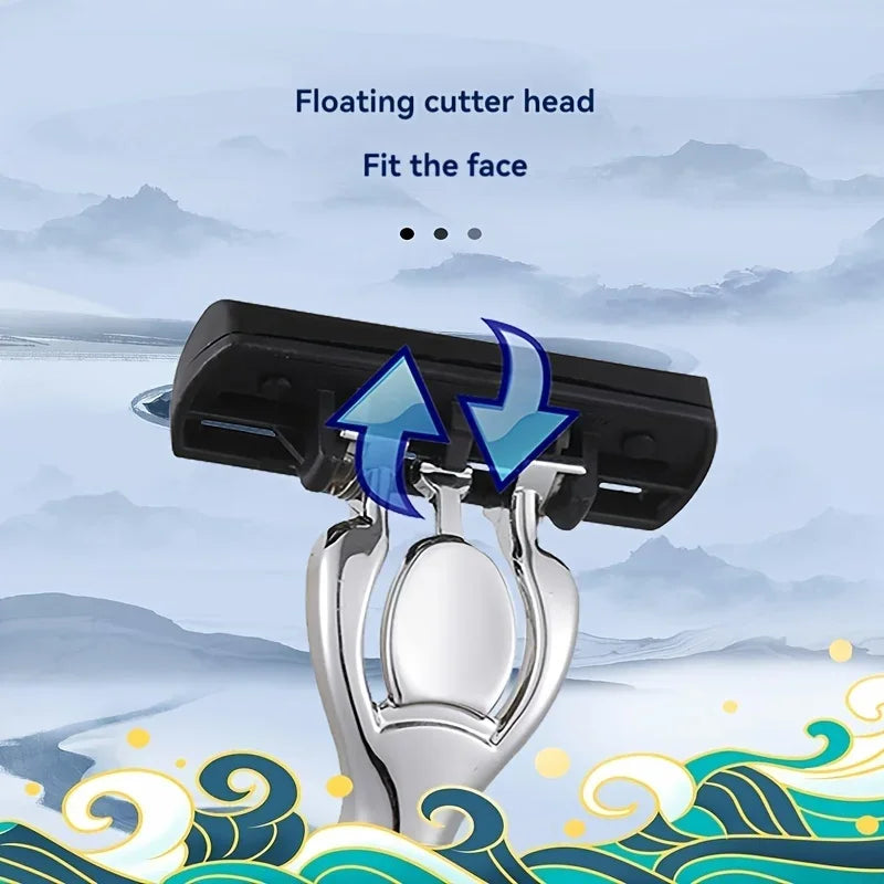6-Layers Safety Razor Set High Quality Men Shaving Razor Sharp Stainless Steel Changeable Shaver Head Blades