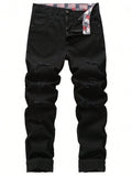 Men's Ripped Non-Stretch Regular Fit Straight-Leg Denim Pants Jeans