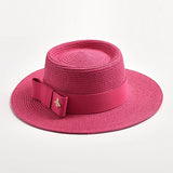 NEW Spring Summer Straw Hats for Women Round Bumpy Surface Flat Top Bowknot Dress Cap Travel Beach Sun Hat Gorra