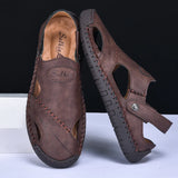 New Handmade Summer Sandals Men Breathable Leather Shoes Man Outdoor Men Sandals Antiskid Beach Sandals Hollow Shoes Fashion