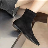 2024 Women's Flock Classic Black Ankle Boots Shoes Pointed Toe Low Heels Big Size 42 Short Boots Women Comfortable Dress Shoes