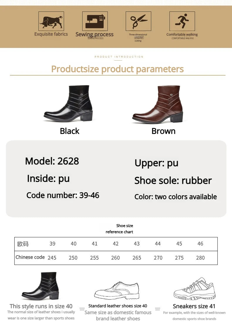 Luxury Men Boots Leather Chelsea Boots High Top Buckle Strap Formal Shoes Black British Style Ankle Boots Pointed Toe Brown Boot