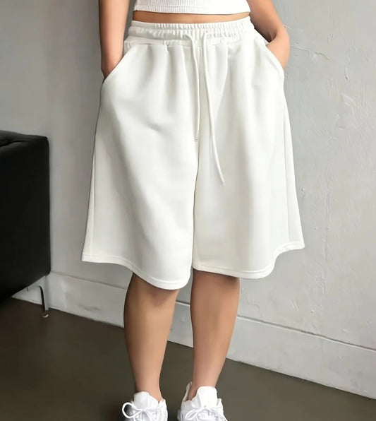 Plus Size - Plus Size - Plus Size Women'S Casual Solid Color, Machine Washable Fabric with Drawstring Pocket Shorts