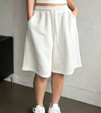 Plus Size - Plus Size - Plus Size Women'S Casual Solid Color, Machine Washable Fabric with Drawstring Pocket Shorts