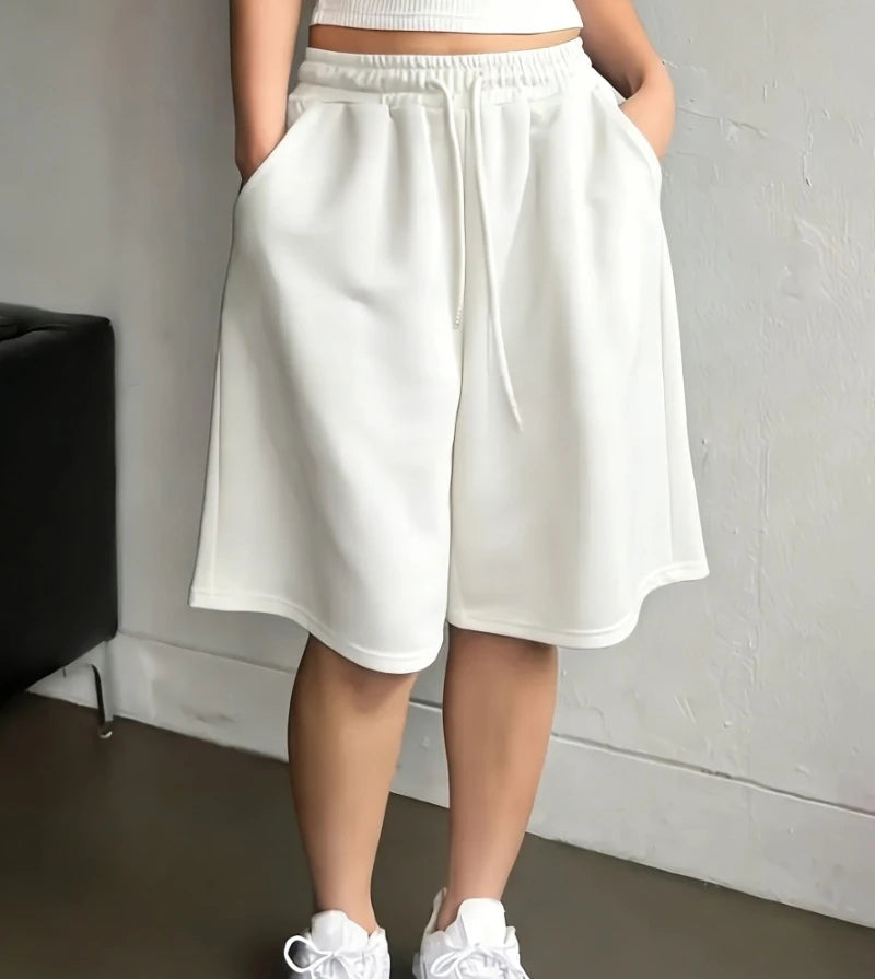 Plus Size - Plus Size - Plus Size Women'S Casual Solid Color, Machine Washable Fabric with Drawstring Pocket Shorts