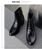 Luxury Men Boots Leather Chelsea Boots High Top Buckle Strap Formal Shoes Black British Style Ankle Boots Pointed Toe Brown Boot