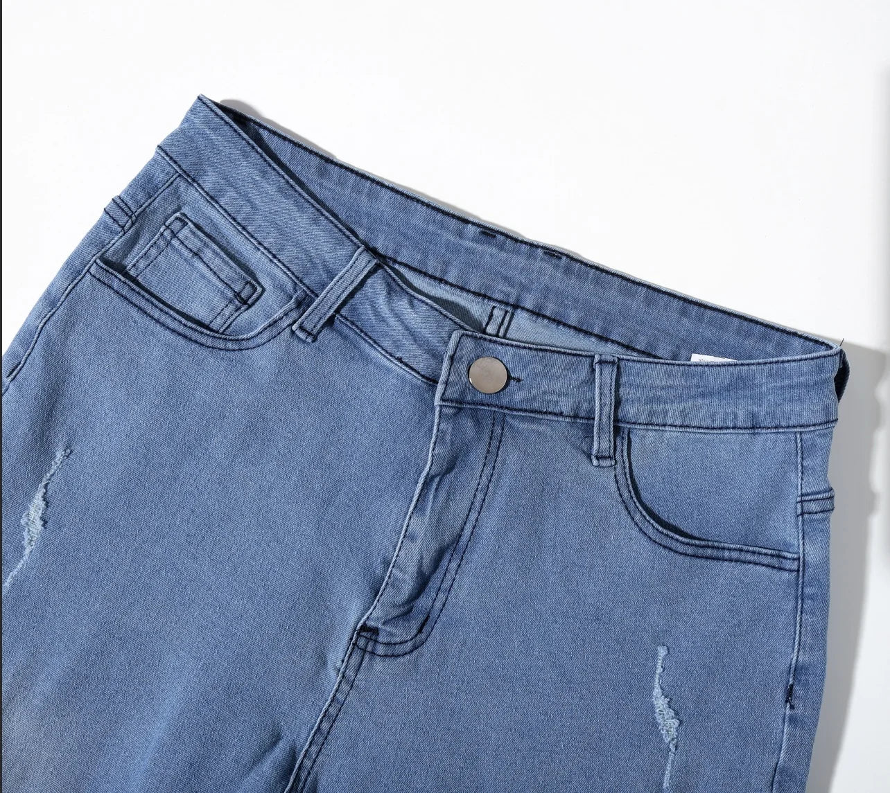 Slim Fit Jeans Men Sky Blue Fine Distressed Hole Design Jeans Versatile Mid Waist All Season Pants Urban Daily Matching Casual Long Trousers