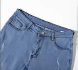 Slim Fit Jeans Men Sky Blue Fine Distressed Hole Design Jeans Versatile Mid Waist All Season Pants Urban Daily Matching Casual Long Trousers