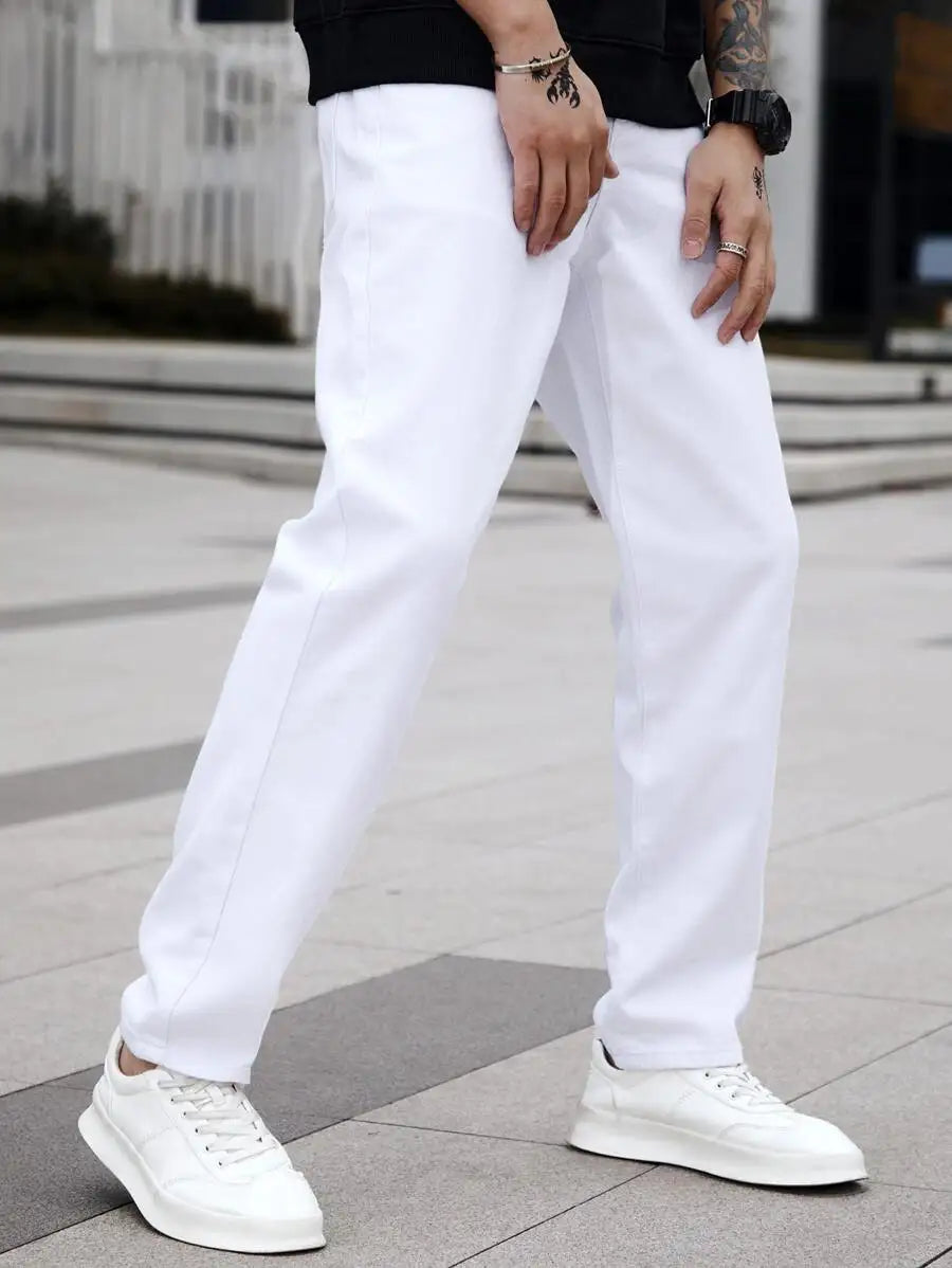 SGIAWETA-Manfinity Homme Men Cotton Solid Straight Leg Jeans Long Washed Light Jean Cargo Plain All White Work Basic Husband Going Out Office Party Vacation Urban-birthdaygift