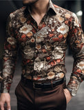 Floral Casual Men's Shirt Daily Wear Weekend Fall & Winter Turndown Long Sleeve shirts Fashion 4-Way Stretch Fabric Shirt Easter
