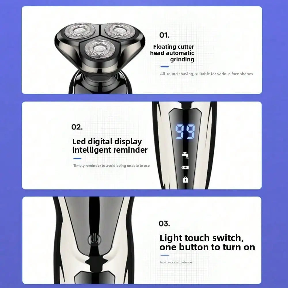 Men's 3 In 1 Electric Shaver Portable Travel Grooming Tool 1 Unit Birthday Gift Whole Body Washable 3D Floating Head Multi-function Beard Nose Hair Trimme Rechargeable Floating Blade Beard Nose Hair Trimmer Father's Day