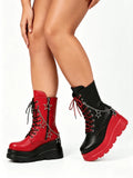 Platform Ankle Boots For Womem Round Toe Chunky Heel Lace Up Boots With Side Zipper Stars Dec sx260210154995309672287