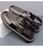 PU Leather Men's Sandals Handmade Stitching Beach Shoes Non Slip Hollow Out Shoes Outdoor Casual Sandaly All-match Man Sandalias