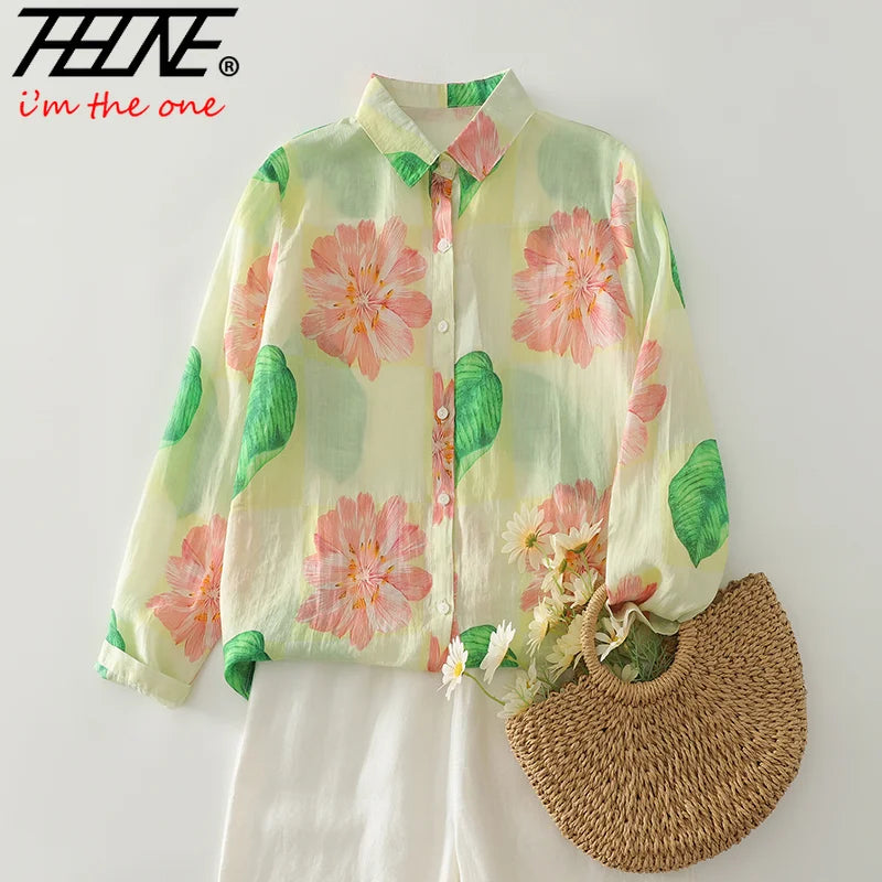 THHONE New Fashion Autumn Blouse Woman Cotton Loose Print Blusa Mujer Camisas Long Sleeve Casual Korean Elegant Women's Clothing