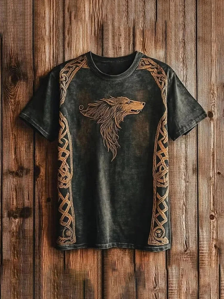 New Retro-style Outdoor Street Men's Loose Short-sleeved Casual Shirt With Tribal Ethnic Symbol Print Men's Fashionable T-shirt