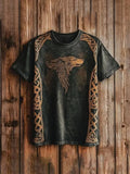 New Retro-style Outdoor Street Men's Loose Short-sleeved Casual Shirt With Tribal Ethnic Symbol Print Men's Fashionable T-shirt