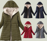 Autumn and Winter New Mid Autumn Long Hooded Cotton Jacket with Fleece for Warmth, Women's Coat