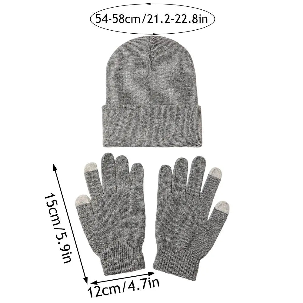 3pcs Sets Winter Warm Hat Gloves Set For Men And Women Outdoor Riding Hat Beanies Windproof Wool Knitting Pullover Cap+Gloves