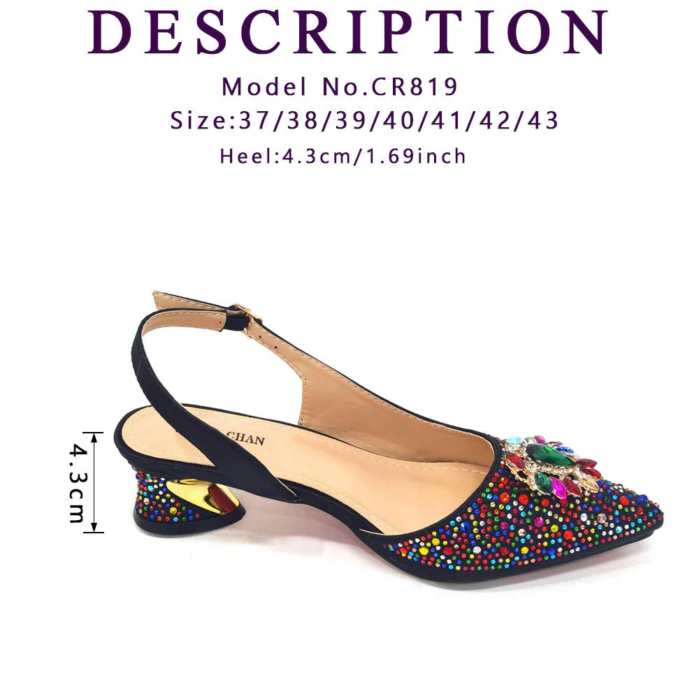Venus Chan Royal Blue Sandals for Women 2024 Luxury Wedding Pumps Med Heels Rhinestone Design Party Shoes and Bags Set