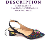 Venus Chan Royal Blue Sandals for Women 2024 Luxury Wedding Pumps Med Heels Rhinestone Design Party Shoes and Bags Set