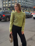 Chic Speckled Knit Cardigan Round Neck Shoulder Pads Long Sleeve Single Breasted Patch Pockets Daily Women Top 2026 Autumn Tops