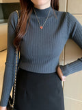 2026 New Autumn Winter Knitted Ribbed Jumper Tops Women Turtleneck Pullovers Sweaters Long Sleeve Korean Slim-fit Female Sweater