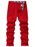 Men's Ripped Non-Stretch Regular Fit Straight-Leg Denim Pants Jeans