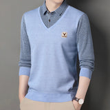 Men's Winter Sweater Fashion Polo Shirt Pullover Slim Fit Elegant Luxury Brand Knitwear Fake Two Pieces Knitted Fleece Sweaters