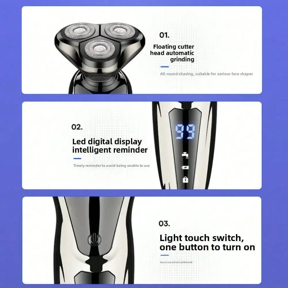 Men's 3 In 1 Electric Shaver Portable Travel Grooming Tool 1 Unit Birthday Gift Whole Body Washable 3D Floating Head Multi-function Beard Nose Hair Trimme Rechargeable Floating Blade Beard Nose Hair Trimmer Father's Day