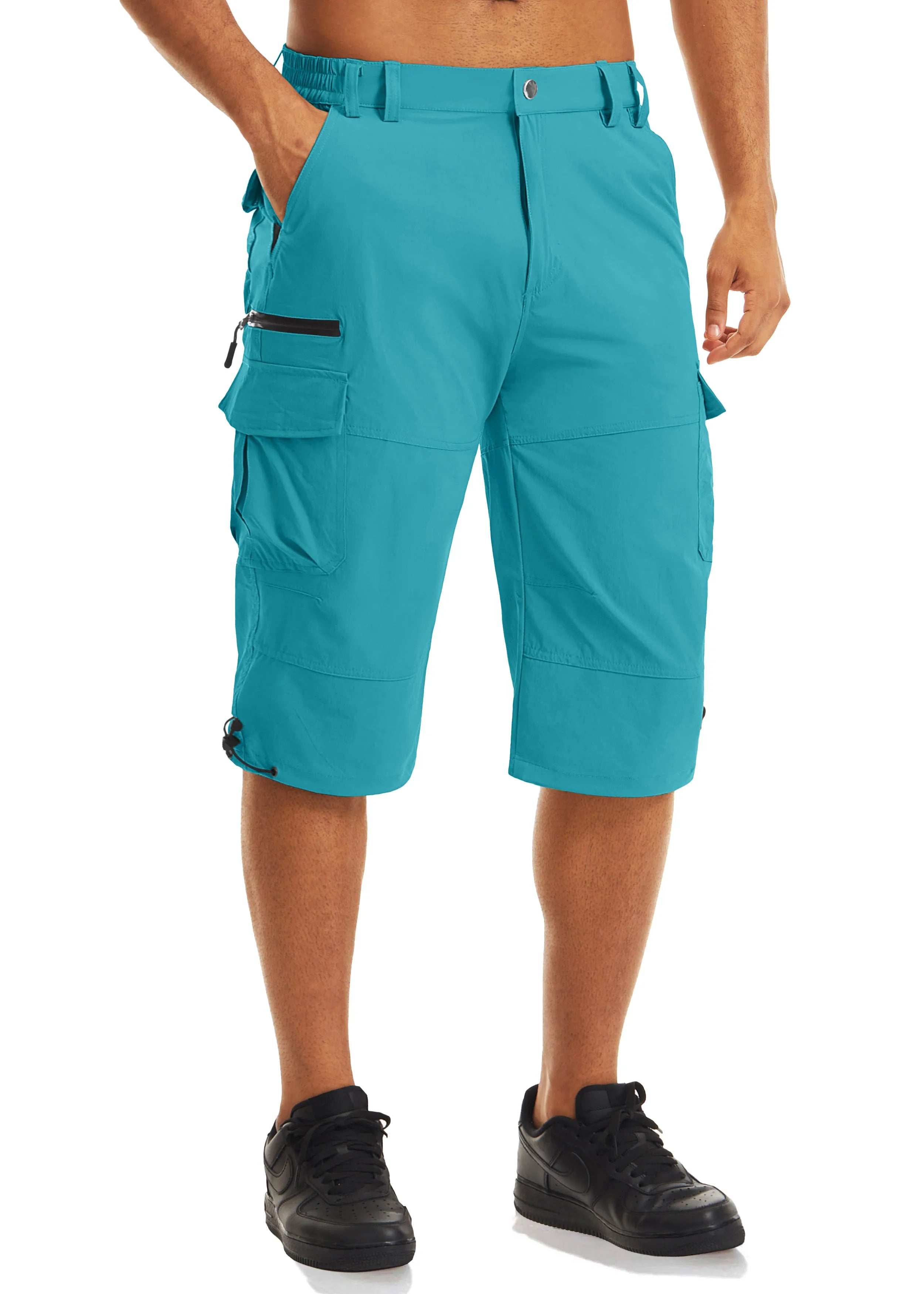 Men's Cargo Work Shorts Quick Dry 3/4 Length Capri Pants Multi-pockets Knee Length Trousers Summer Board Beach Shorts