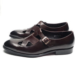 Genuine Leather Mens Classic Summer Dress Sandals Buckle Strap Black Brown Closed Toe Business Party Casual Formal Shoes for Men