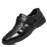 Men's Genuine Leather Sandals Men Summer Hollow Breathable Leather Shoes Mens Casual Soft Comfortable Flats EU Sizes 38-48