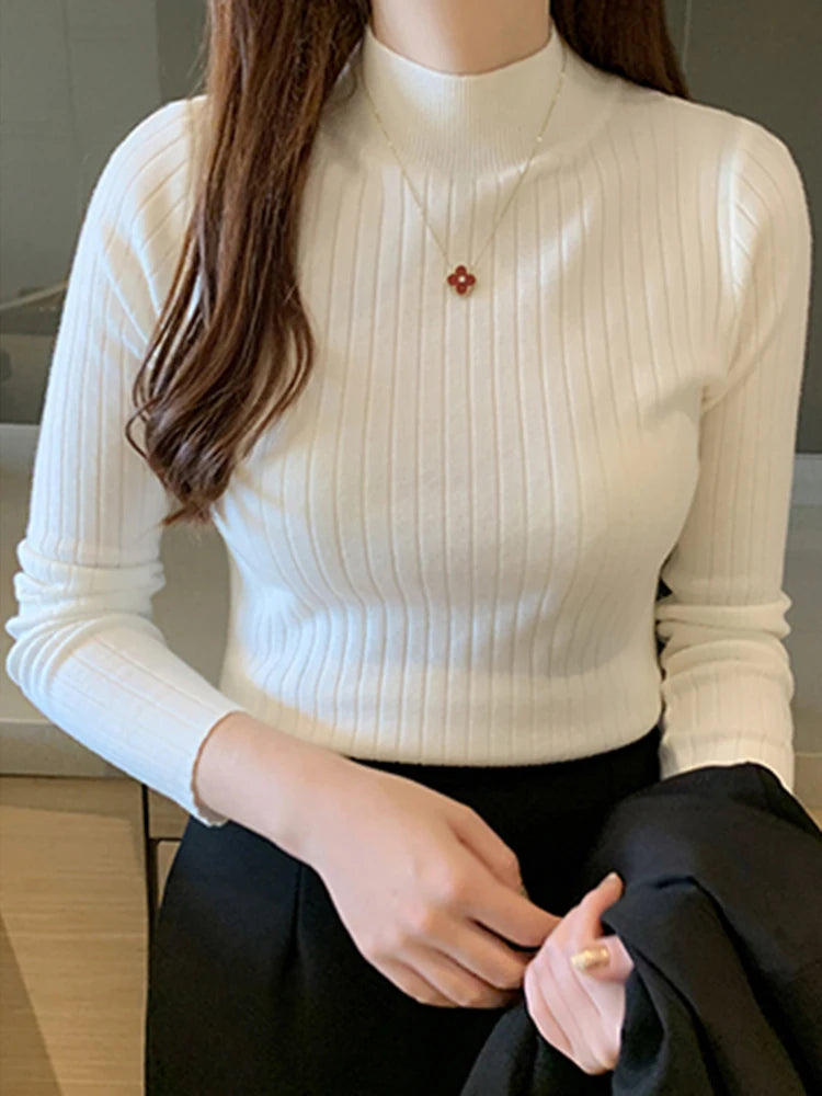 2026 New Autumn Winter Knitted Ribbed Jumper Tops Women Turtleneck Pullovers Sweaters Long Sleeve Korean Slim-fit Female Sweater