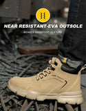 Men's & Women's Brown High-top PU Water Repellent Lightweight Anti-smash Anti-puncture Comfortable Wear Resistant Industrial Construction Work Safety Boots