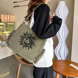 Vintage Women's Crossbody Bags Sun And Moon Print Message Bag Large Capacity Canvas Shoulder Bag For Women Gifts