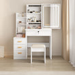 Vanity Desk, Makeup Vanity Desk with Sliding Mirror and Lights, Makeup Vanity Set with Drawers, Stool and Open Shelves, 3 Color Lighting Modes, Brightness Adjustable Dressing Table for Bedroom, White