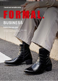 Luxury Men Boots Leather Chelsea Boots High Top Buckle Strap Formal Shoes Black British Style Ankle Boots Pointed Toe Brown Boot