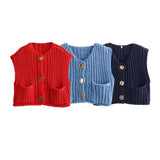 Korean fashion crop sweater women vest solid loose casual sweaters cable knit sweater vests for woman luxury designer tops