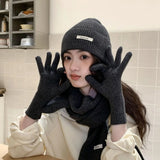 Solid Color Touch Screen Gloves Women Korean Autumn Winter Warm Knitted Three-piece Set Scarves Gloves Hat Women's Glove Sets