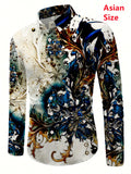 2025 Spring Mens Shirts Fashion Retro Street Texture Printed Shirts Men's Long-sleeved Lapel Shirt Shirt Top Office Clothing