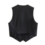 HH Elegant Womens Minimalist Solid Color Suit Vest Fitted Waist V Neck Office Workwear Business Waistcoat Casual Streetwear Tops