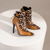 Large Size 34-48 Suede Leather Patchwork Women's Leather Boots Sexy Leopard Print Lace Fashionable Personalized Women's Boots
