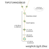 Colorful Long Square Pendant Stainless Steel Necklace for Women Luxury Czech Glass Gold Plated Waterproof Charm Jewelry