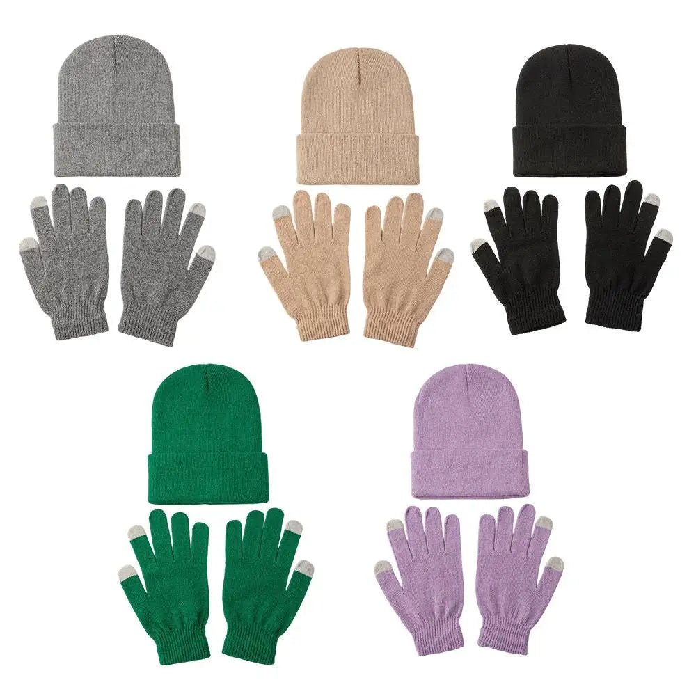 3pcs Sets Winter Warm Hat Gloves Set For Men And Women Outdoor Riding Hat Beanies Windproof Wool Knitting Pullover Cap+Gloves
