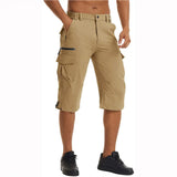 Men's Cargo Work Shorts Quick Dry 3/4 Length Capri Pants Multi-pockets Knee Length Trousers Summer Board Beach Shorts