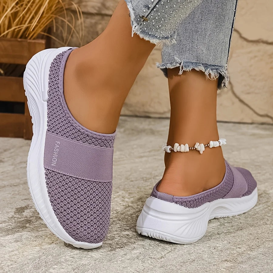 Women's Casual Slip-On Sneakers Breathable Fabric Lightweight PVC Sole Machine Washable Cleanable All-Season Comfort Shoes