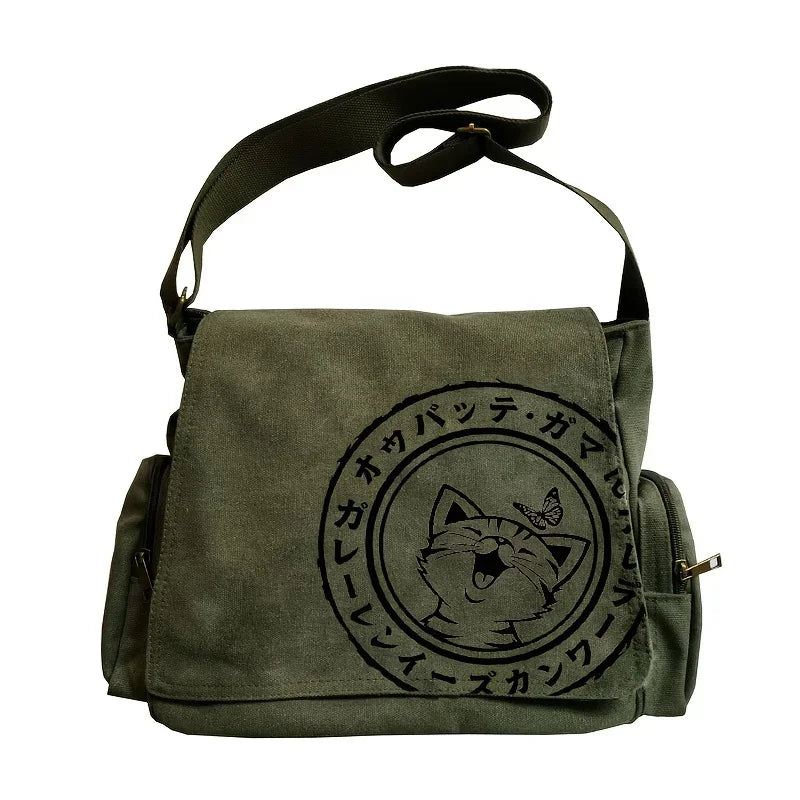 Japanese Cat Pattern Shoulder Bags Cute Vintage Crossbody Bag Adjustable Shoulder Strap Large Capacity Message Bag For Women